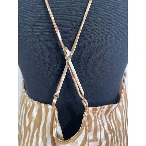 Banana Republic Factory Dress Women's Large Beige Animal Print Cross Back Slip - Picture 6 of 8